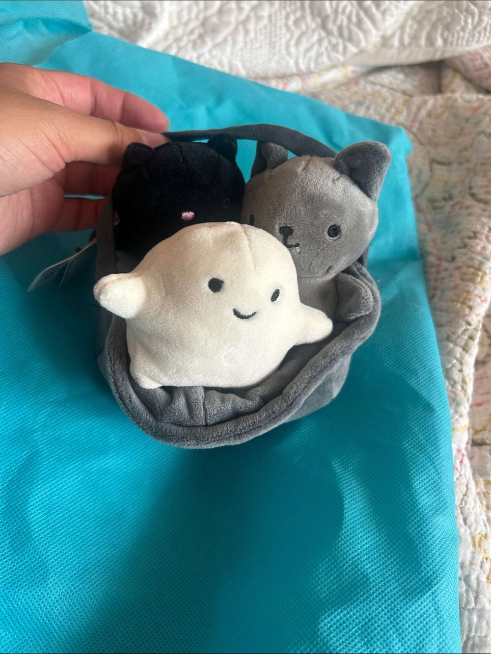 Plush Trio Cat & Ghost Basket Set - Gray, Black, Cream